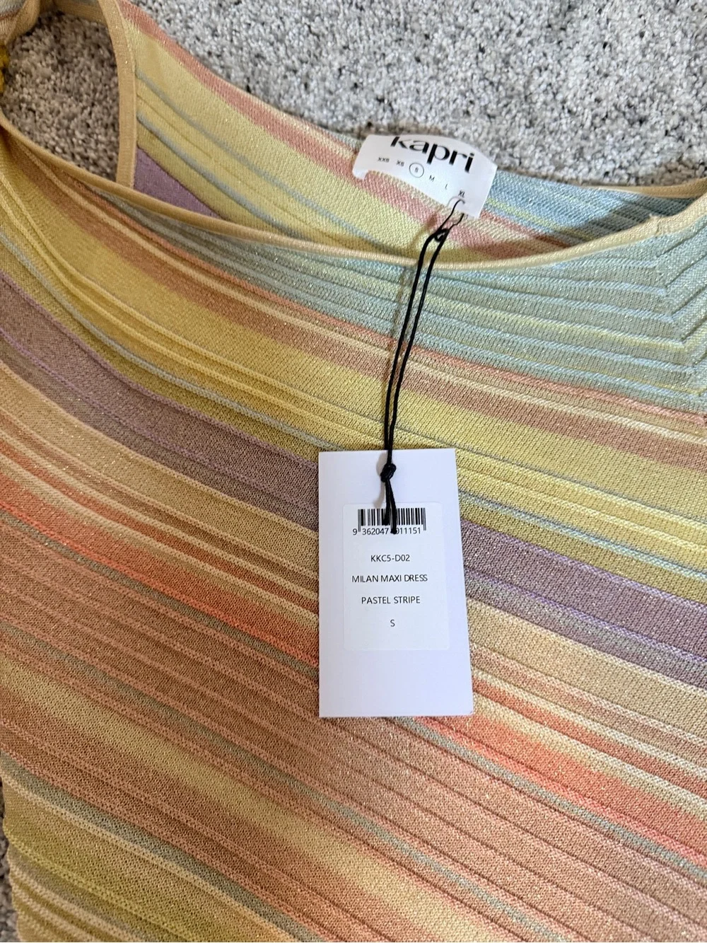 NWT Kapri Milan Maxi Dress Pastel Stripe One Shoulder Shimmer Gown Size S - Picture 4 of 4